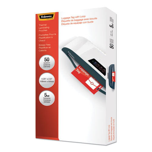Image of Fellowes® Laminating Pouches, 5 Mil, 4.25" X 2.5", Gloss Clear, 50/pack