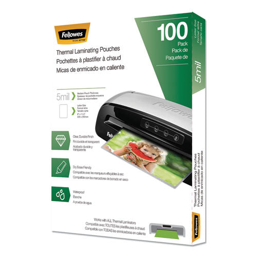 Image of Fellowes® Laminating Pouches, 5 Mil, 9" X 11.5", Gloss Clear, 100/pack