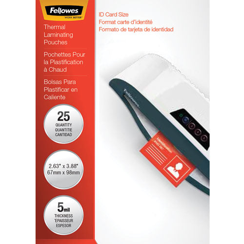 Image of Fellowes® Laminating Pouches, 5 Mil, 3.88" X 2.63", Gloss Clear, 25/pack