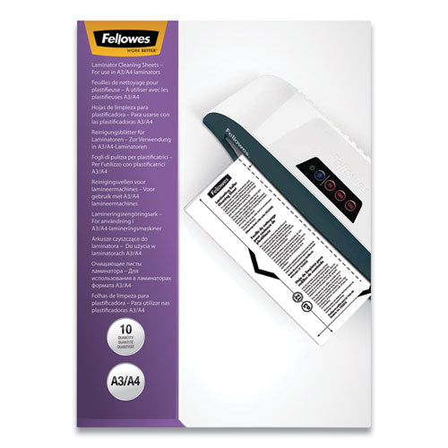 Image of Fellowes® Laminator Cleaning Sheets, 3 To 10 Mil, 8.5" X 11", White, 10/pack