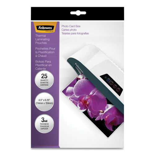 Image of Fellowes® Laminating Pouches, 3 Mil, 4.5" X 6.25", Gloss Clear, 25/pack
