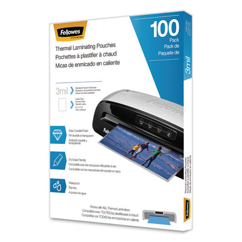 Image of Fellowes® Laminating Pouches, 3 Mil, 9" X 11.5", Gloss Clear, 100/pack