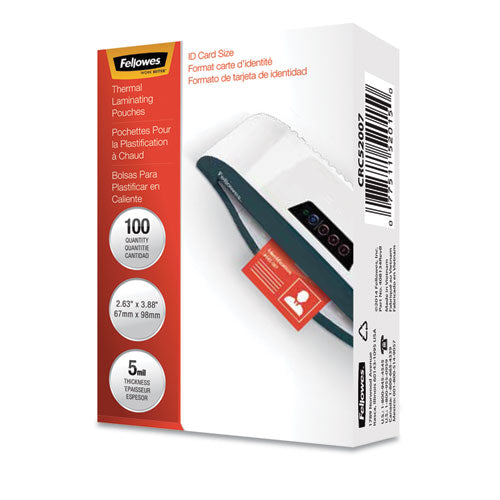 Image of Fellowes® Laminating Pouches, 5 Mil, 3.88" X 2.63", Gloss Clear, 100/pack