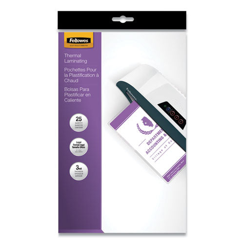 Image of Fellowes® Laminating Pouches, 3 Mil, 9" X 14.5", Gloss Clear, 25/pack