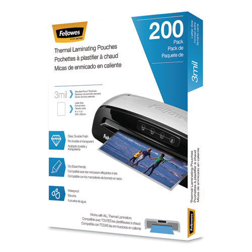 Image of Fellowes® Laminating Pouches, 3 Mil, 9" X 11.5", Gloss Clear, 200/pack