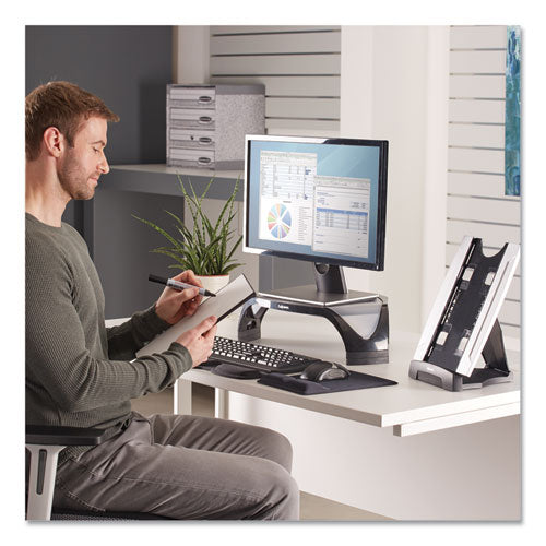 Image of Fellowes® Office Suites Desktop Copyholder With Memo Board, 150 Sheet Capacity, Plastic, Black/silver