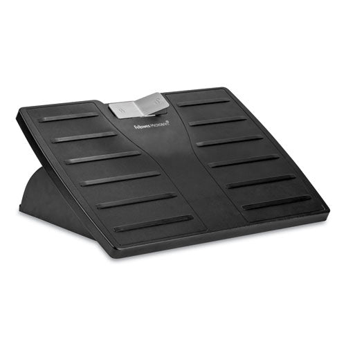 Image of Fellowes® Adjustable Locking Footrest with Microban, 17.5w x 13.13d x 4.13 to 5.63h, Black/Silver