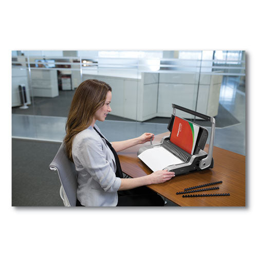 Image of Fellowes® Quasar 500 Manual Comb Binding System, 500 Sheets, 18.13 X 15.38 X 5.13, Metallic Gray