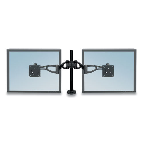 Image of Fellowes® Professional Series Depth Adjustable Dual Monitor Arm, 360 Deg Rotation, 37 Deg Tilt, 360 Deg Pan, Black, Supports 24 Lb