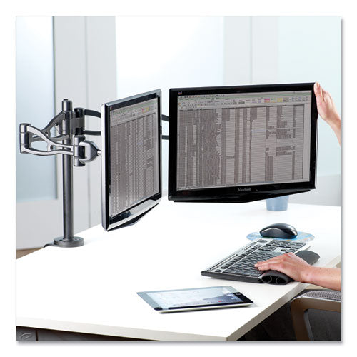 Image of Fellowes® Professional Series Depth Adjustable Dual Monitor Arm, 360 Deg Rotation, 37 Deg Tilt, 360 Deg Pan, Black, Supports 24 Lb