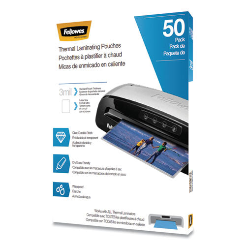 Image of Fellowes® Thermal Laminating Pouches, 3 Mil, 9" X 11.5", Matte Clear, 50/pack