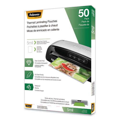 Image of Fellowes® Thermal Laminating Pouches, 5 Mil, 9" X 11.5", Matte Clear, 50/pack
