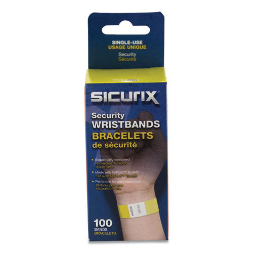 Image of SICURIX® Security Wristbands, Sequentially Numbered, 10" x 0.75", Yellow, 100/Pack