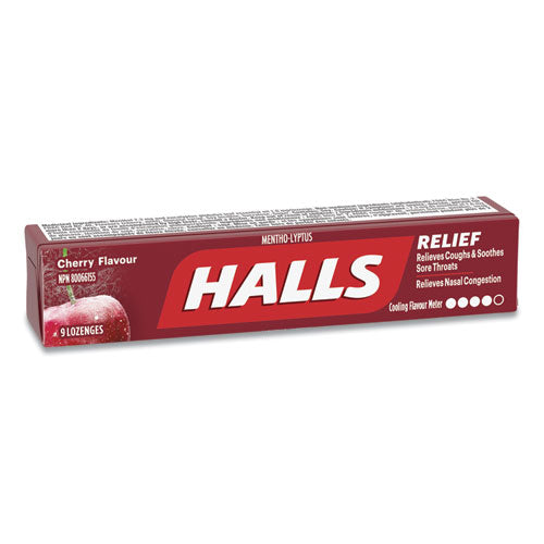 Image of HALLS Mentho-Lyptus Cough and Sore Throat Lozenges, Cherry, 9/Pack, 20 Packs/Box