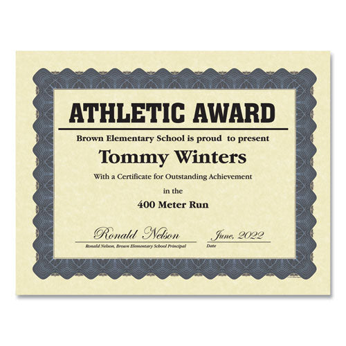Image of Great Papers!® Metallic Border Certificates, 11 X 8.5, Ivory/blue With Blue Border, 100/pack