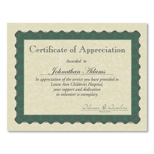 Image of Great Papers!® Metallic Border Certificates, 11 X 8.5, Ivory/green With Green Border, 100/pack