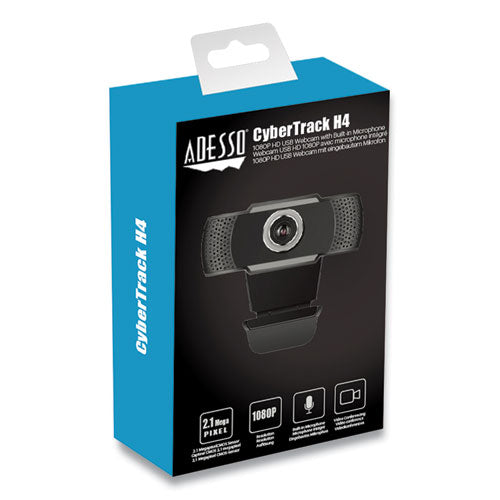 Image of Adesso Cybertrack H4 1080p Hd Usb Manual Focus Webcam With Microphone, 1920 Pixels X 1080 Pixels, 2.1 Mpixels, Black