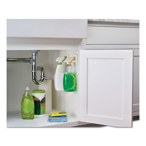 Image of Command Spray Bottle Holder, 2.34w x 1.69d x 3.34h, White, 2 Hangers/4 Strips/Pack