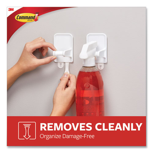 Image of Command Spray Bottle Holder, 2.34w x 1.69d x 3.34h, White, 2 Hangers/4 Strips/Pack