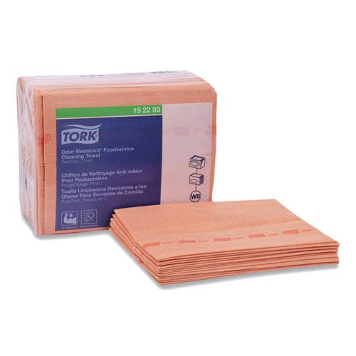 Image of Tork® Small Pack Foodservice Cloth, 1-Ply, 11.75 x 14.75, Unscented, Red/Red Stripe, 50/Poly Pack, 4 Packs/Carton