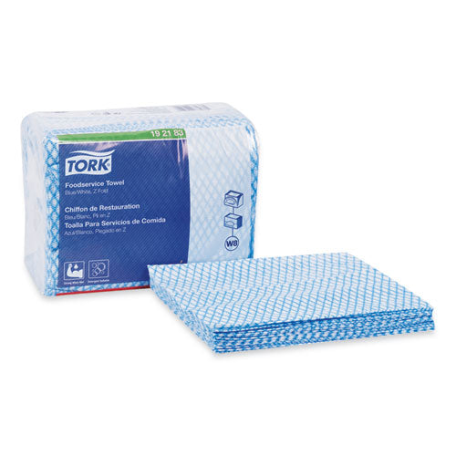 Image of Tork® Small Pack Foodservice Cloth, 1-Ply, 11.75 x 14.75, Unscented, Blue/White, 80/Poly Pack, 4 Packs/Carton