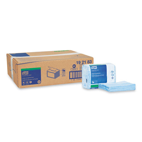 Image of Tork® Small Pack Foodservice Cloth, 1-Ply, 11.75 x 14.75, Unscented, Blue/White, 80/Poly Pack, 4 Packs/Carton
