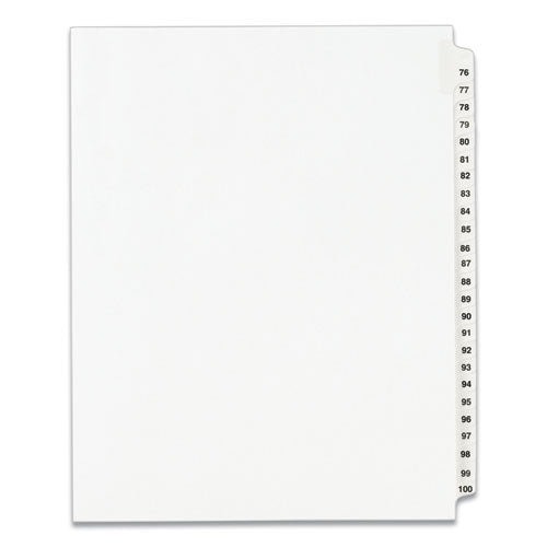 Image of Avery® Preprinted Legal Exhibit Side Tab Index Dividers, Avery Style, 25-Tab, 76 To 100, 11 X 8.5, White, 1 Set, (1333)