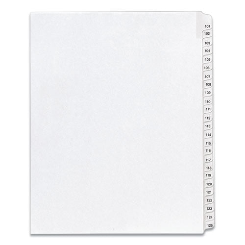 Image of Avery® Preprinted Legal Exhibit Side Tab Index Dividers, Allstate Style, 25-Tab, 101 To 125, 11 X 8.5, White, 1 Set, (1705)