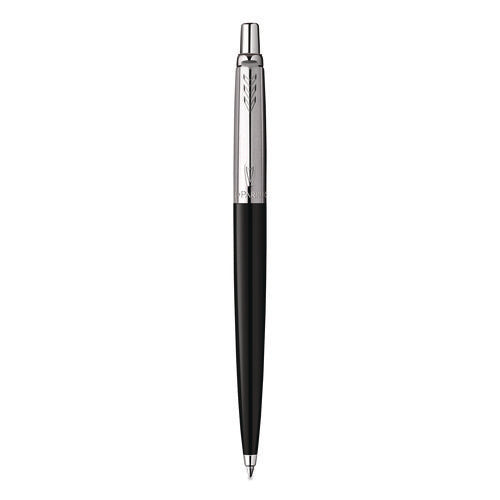 Image of Parker® Jotter Ballpoint Pen, Retractable, Medium 0.7 mm, Blue Ink, Black/Chrome Barrel