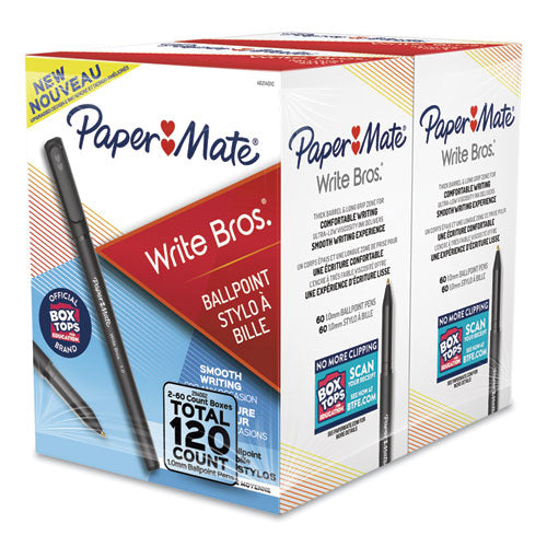 Image of Paper Mate® Write Bros. Ballpoint Pen Value Pack, Stick, Medium 1 Mm, Black Ink, Black Barrel, 120/pack