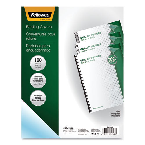 Image of Fellowes® Crystals Transparent Presentation Covers for Binding Systems, Clear, with Square Corners, 11 x 8.5, Unpunched, 100/Pack