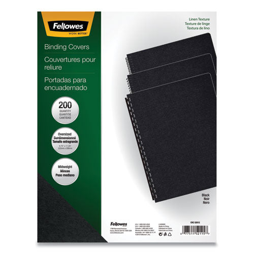 Image of Fellowes® Expressions Linen Texture Presentation Covers for Binding Systems, Black, 11.25 x 8.75, Unpunched, 200/Pack
