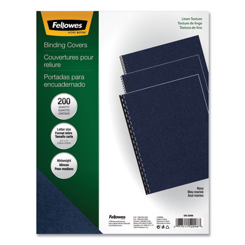 Image of Fellowes® Expressions Linen Texture Presentation Covers for Binding Systems, Navy, 11 x 8.5, Unpunched, 200/Pack