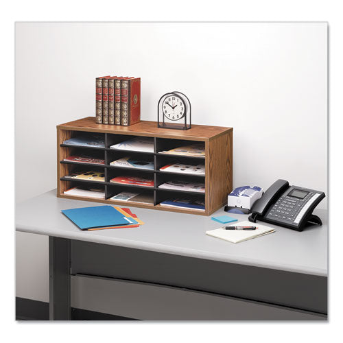 Image of Fellowes® Particle Board Desktop Sorter, 12 Compartments, 29 x 11.88 x 12.94, Medium Oak