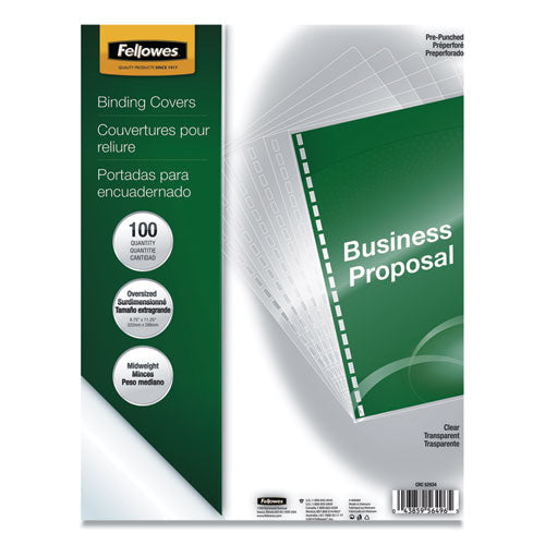 Image of Fellowes® Crystals Transparent Presentation Covers for Binding Systems, Clear, with Round Corners, 11.25 x 8.75, Punched, 100/Pack