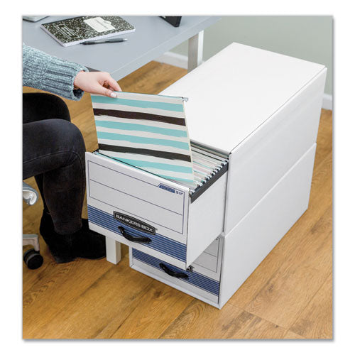 Image of Bankers Box® Stor/drawer Steel Plus Extra Space-Savings Storage Drawers, Legal Files, 17" X 25.5" X 11.5", White/blue, 6/carton