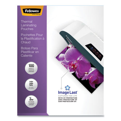 Image of Fellowes® Imagelast Laminating Pouches With Uv Protection, 3 Mil, 9" X 11.5", Clear, 100/pack