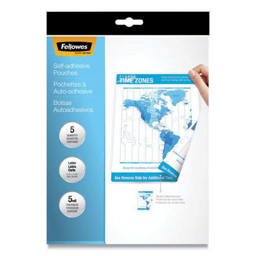 Image of Fellowes® Self-Adhesive Laminating Pouches, 5 Mil, 9" X 11.5", Gloss Clear, 5/pack