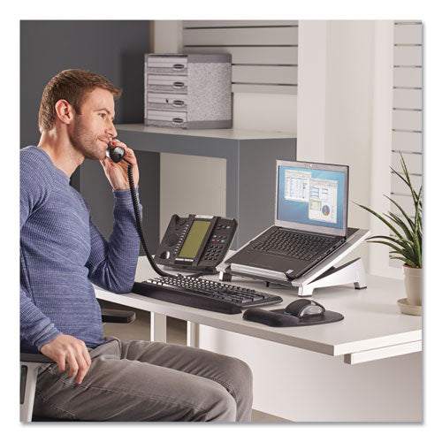 Image of Fellowes® Office Suites Laptop Riser, 15.13" X 11.38" X 4.5" To 6.5", Black/silver, Supports 10 Lbs