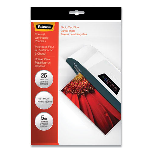 Image of Fellowes® Laminating Pouches, 5 Mil, 4.5" X 6.25", Gloss Clear, 20/pack