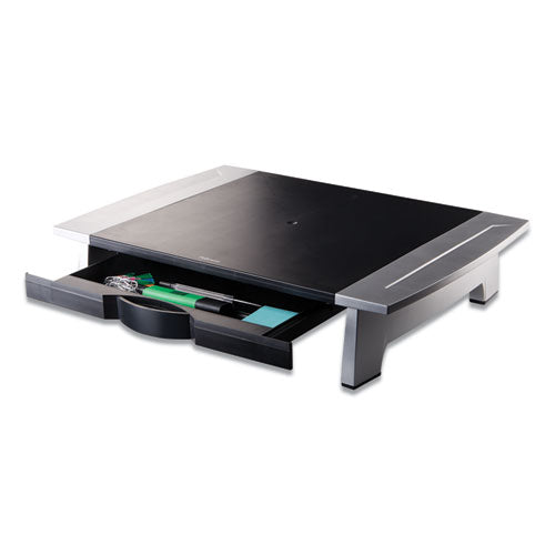 Image of Fellowes® Office Suites Standard Monitor Riser, For 21" Monitors, 19.78" X 14.06" X 4" To 6.5", Black/silver, Supports 80 Lbs