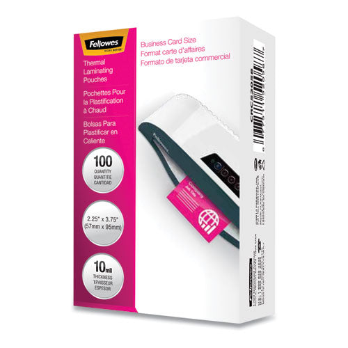 Image of Fellowes® Laminating Pouches, 10 Mil, 3.75" X 2.25", Gloss Clear, 100/pack