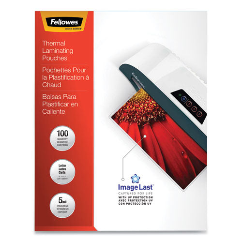 Image of Fellowes® Imagelast Laminating Pouches With Uv Protection, 5 Mil, 9" X 11.5", Clear, 100/pack