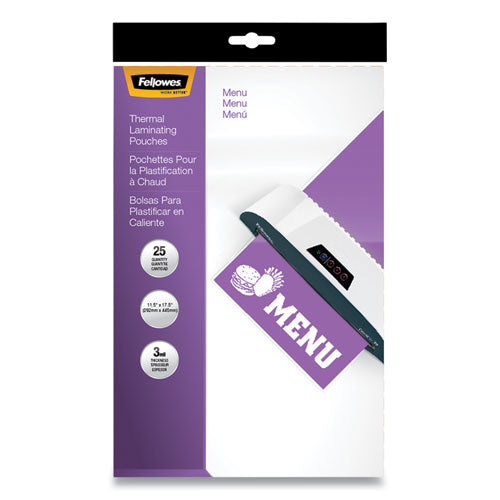 Image of Fellowes® Laminating Pouches, 3 Mil, 12" X 18", Gloss Clear, 25/pack
