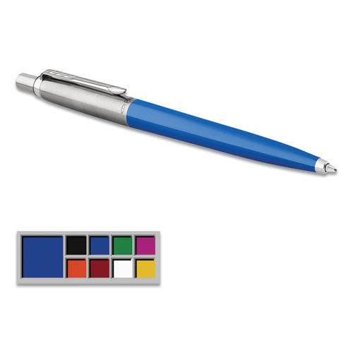 Image of Parker® Jotter Ballpoint Pen, Retractable, Medium 0.7 mm, Blue Ink, Royal Blue/Chrome Barrel