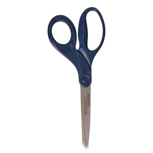 Image of Westcott® Titanium Bonded Scissors, 8" Long, 3.5" Cut Length, Straight Navy Handle