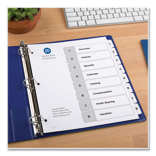Image of Avery® Customizable Table of Contents Ready Index Black and White Dividers, 8-Tab, 1 to 8, 11 x 8.5, White, 6 Sets