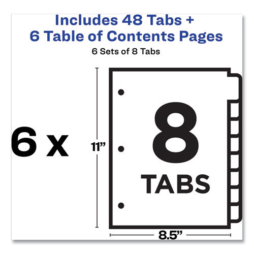 Image of Avery® Customizable Table of Contents Ready Index Black and White Dividers, 8-Tab, 1 to 8, 11 x 8.5, White, 6 Sets