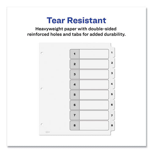 Image of Avery® Customizable Table of Contents Ready Index Black and White Dividers, 8-Tab, 1 to 8, 11 x 8.5, White, 6 Sets