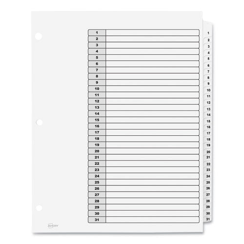 Image of Avery® Customizable Table of Contents Ready Index Black and White Dividers, 31-Tab, 1 to 31, 11 x 8.5, White, 6 Sets